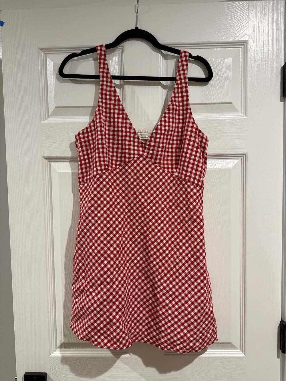 Abercrombie & Fitch Red and White Gingham V-Neck Mini Dress
